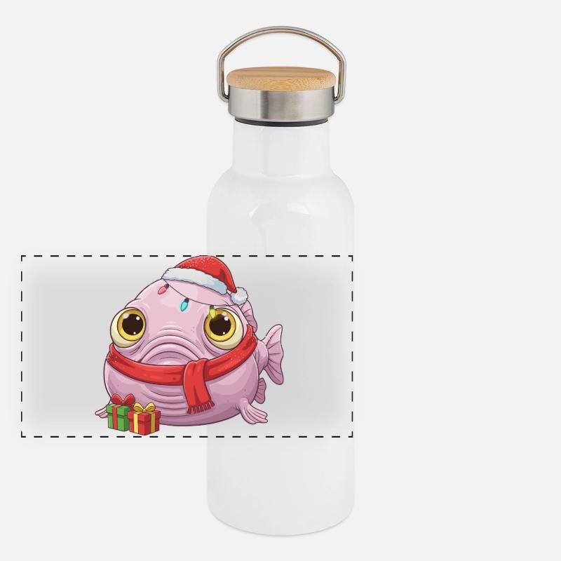 Drôle de Poisson-Blobfish - Noël avec... Gourde isotherme avec bouchon en bambou