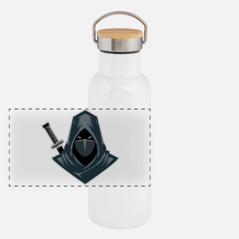 Shinobi-Schattenkrieger-Schleichdesign Panorama Thermosflasche mit Bambusdeckel