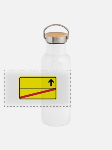 Ortsschild - Panorama Thermosflasche mit Bambusdeckel - Weiß - Vorne