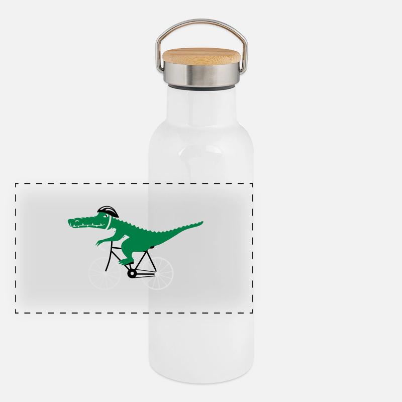 crocodile on bicycle Panorama Thermosflasche mit Bambusdeckel