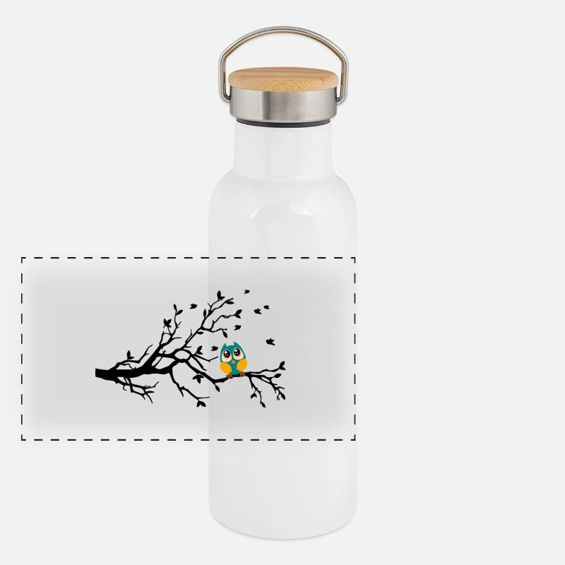 Eule-Ast Panorama Thermosflasche mit Bambusdeckel