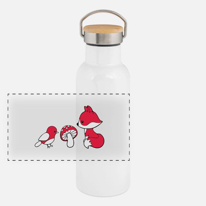 Fuchs Pilz Vogel Panorama Thermosflasche mit Bambusdeckel