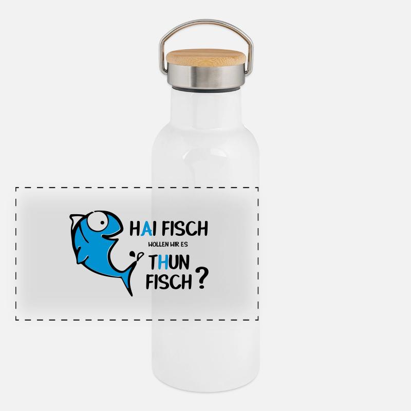 Haifisch Thunfisch Panorama Thermosflasche mit Bambusdeckel