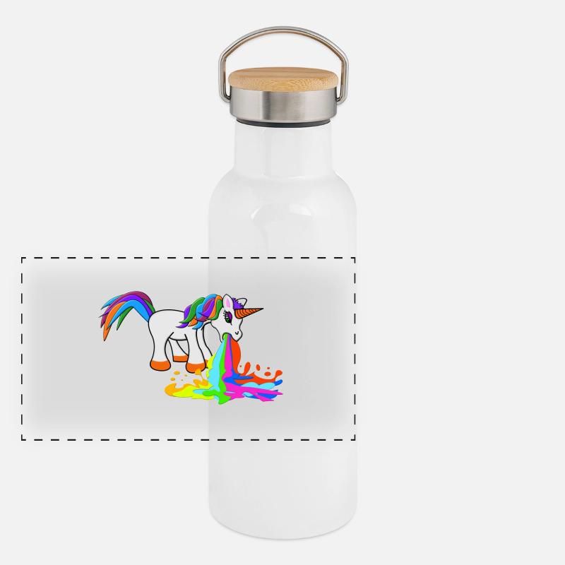 Kotzendes Einhorn Panorama Thermosflasche mit Bambusdeckel
