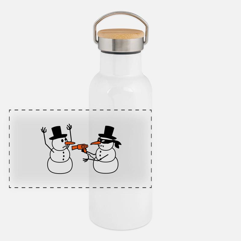 Evil Snowman Raid Robber Hair Dryer Funny Robbery Panoramic Thermal Bottle with Bamboo Lid