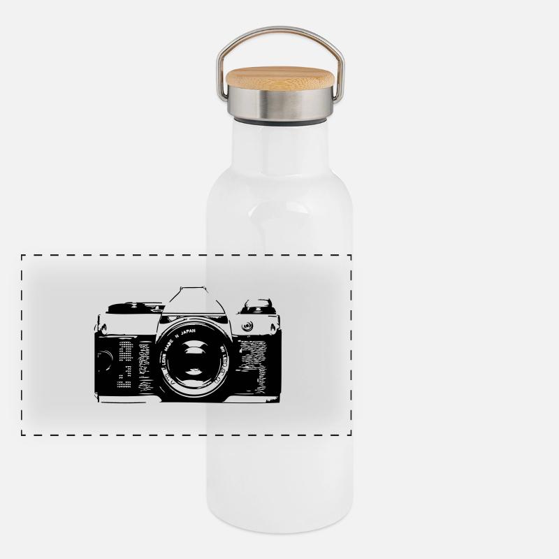 Retro Kamera Panorama Thermosflasche mit Bambusdeckel