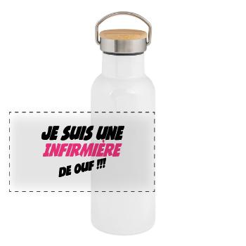 Je suis une infirmière de ouf - Gourde isotherme avec bouchon en bambou - blanc - Devant