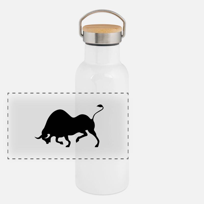 Stier Panorama Thermosflasche mit Bambusdeckel