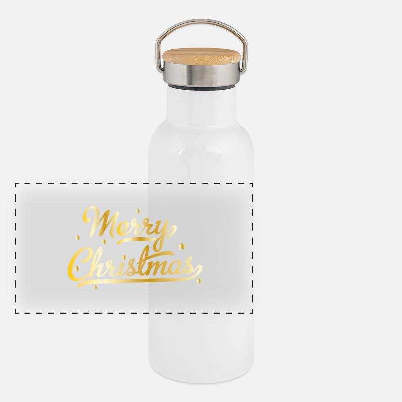 Merry Christmas - Panorama Thermosflasche mit Bambusdeckel - Weiß