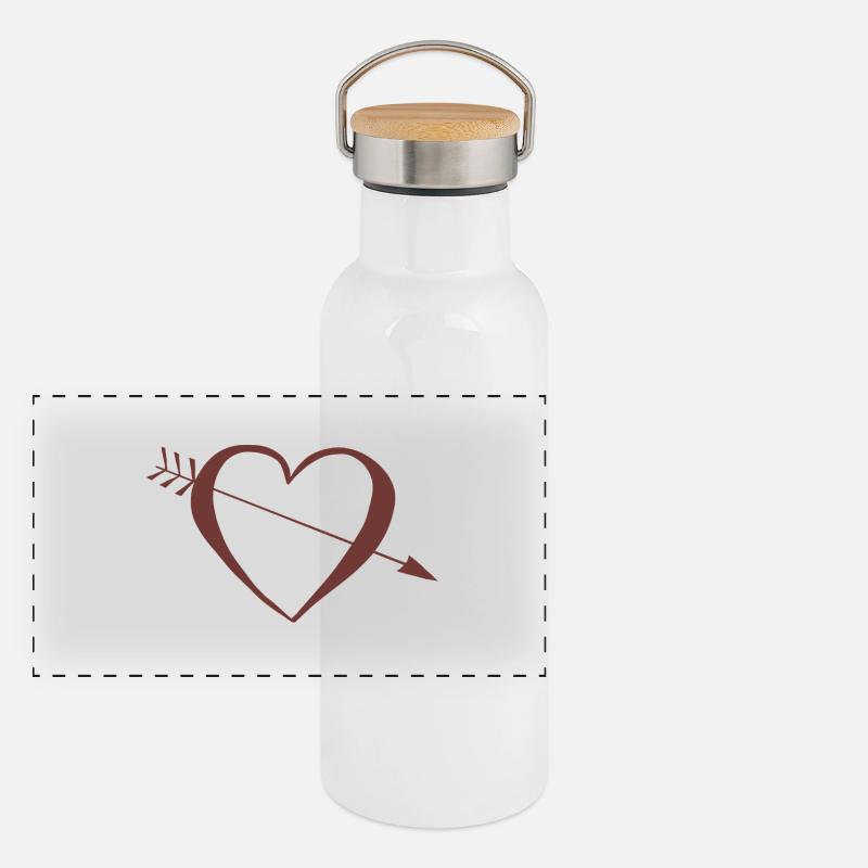 Herz Kompass Panorama Thermosflasche mit Bambusdeckel