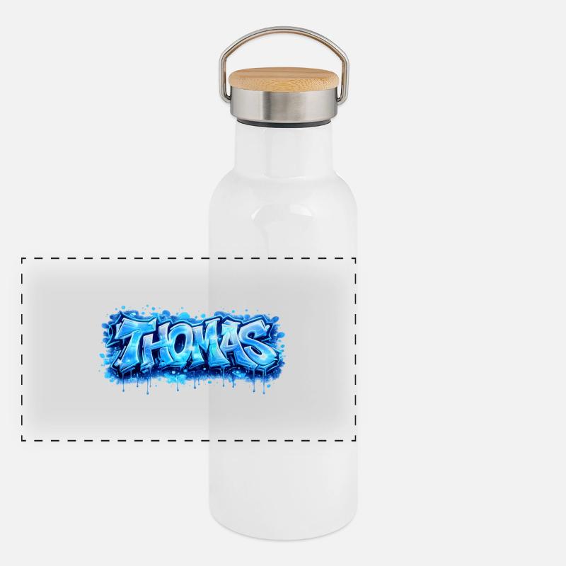 Graffiti Thomas Name Gift Ideal Printable Panoramic Thermal Bottle with Bamboo Lid
