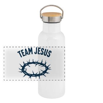 Team Jesus Retro Christian T-Shirt Gift - Panoramic Thermal Bottle with Bamboo Lid - white - Front