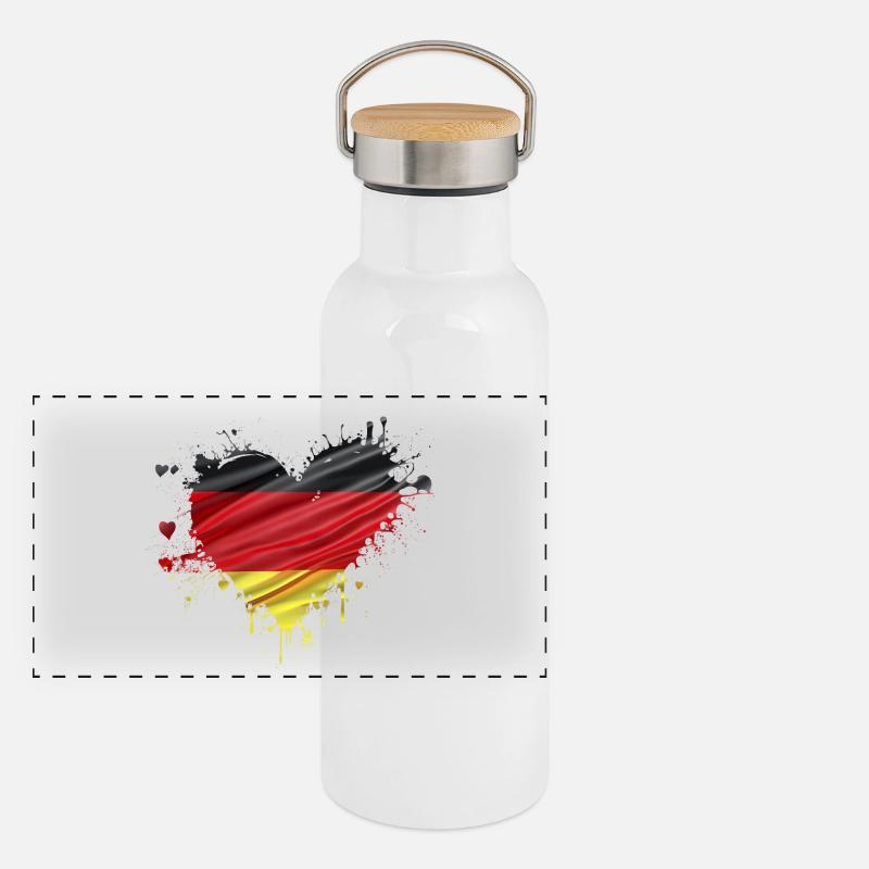 Drapeau de l’Allemagne drapeau coeur noir rouge or Gourde isotherme avec bouchon en bambou