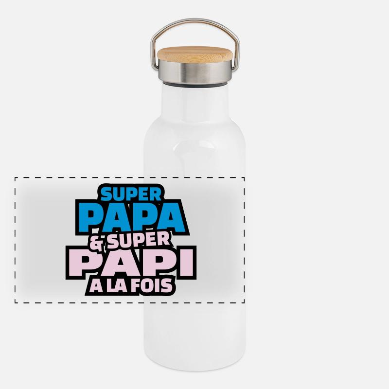 super papa et super papy à la fois Gourde isotherme avec bouchon en bambou