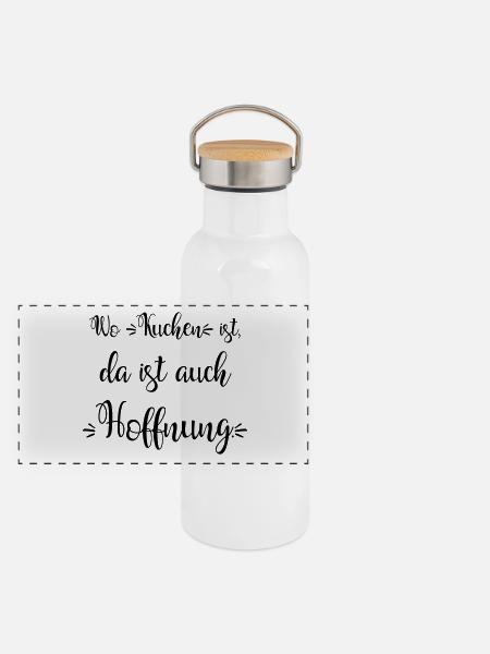 Kuchen ist Liebe! - Panorama Thermosflasche mit Bambusdeckel - Weiß