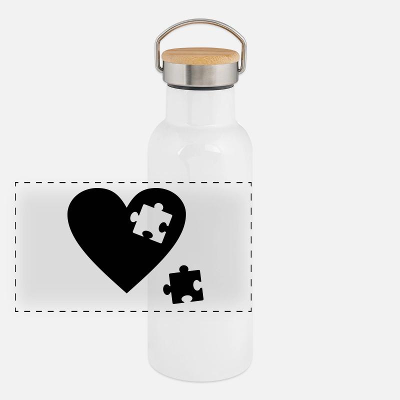 Herz Puzzle Panorama Thermosflasche mit Bambusdeckel
