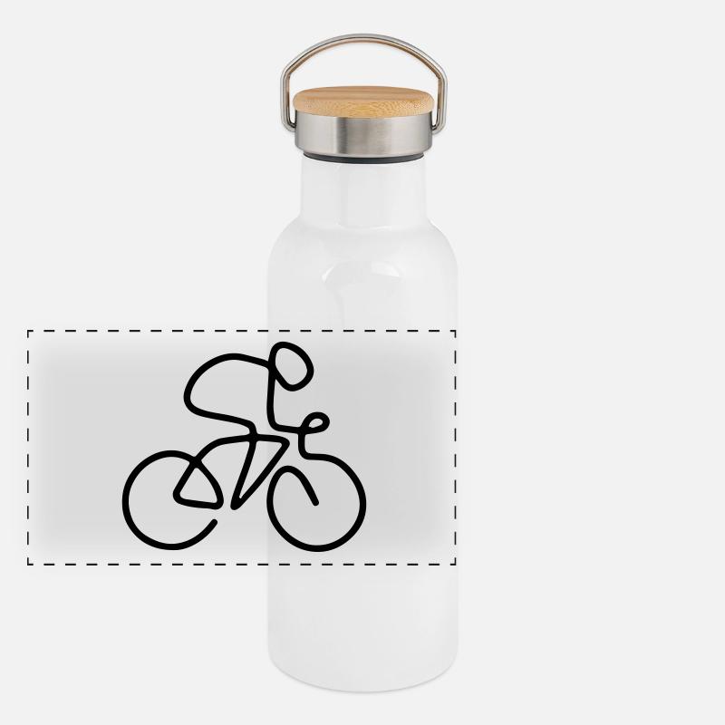 One line cyclist - Panoramic Thermal Bottle with Bamboo Lid - white