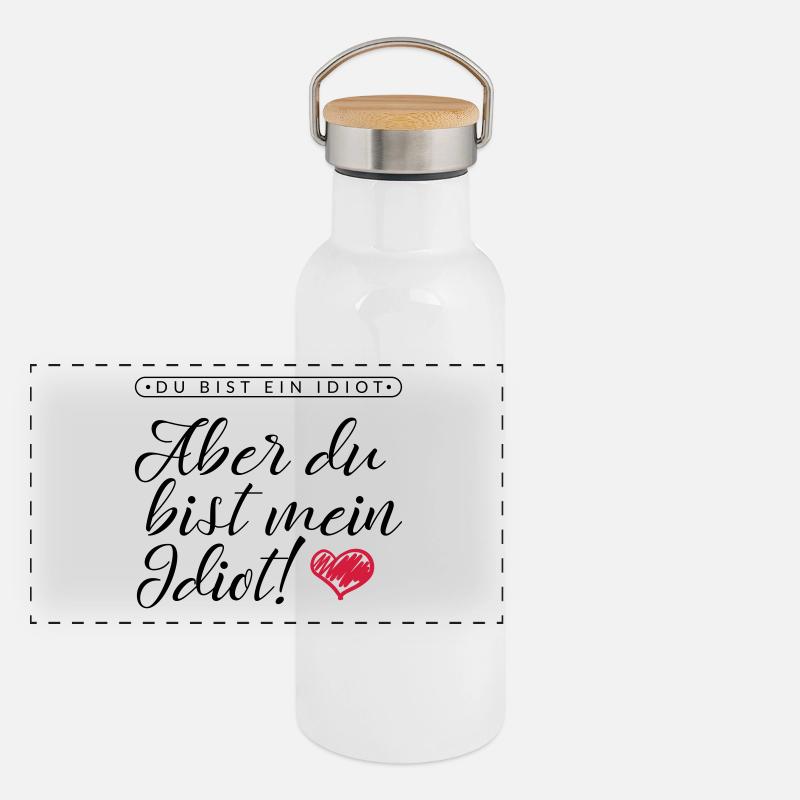 LIEBE / VALENTINSTAG: Mein Idiot Panorama Thermosflasche mit Bambusdeckel