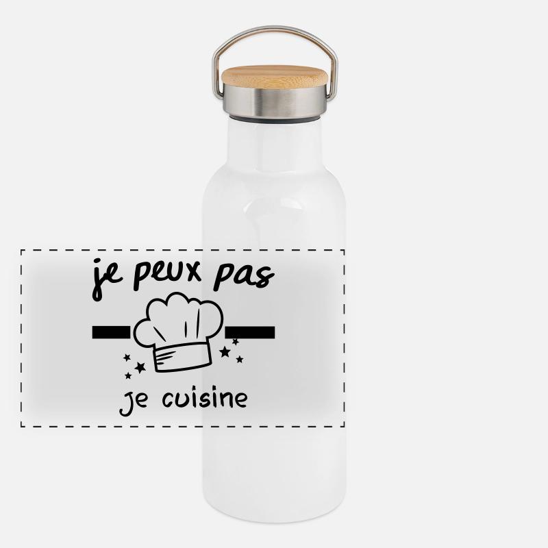 je peux pas je cuisine, toque,chef Gourde isotherme avec bouchon en bambou