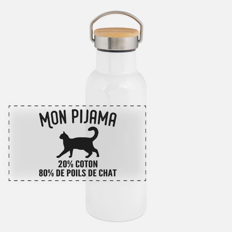 Humorvoller Katzenhaar-Pyjama Panorama Thermosflasche mit Bambusdeckel