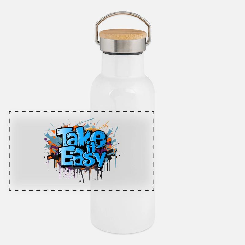 Take it easy graffiti art cool dicton Gourde isotherme avec bouchon en bambou