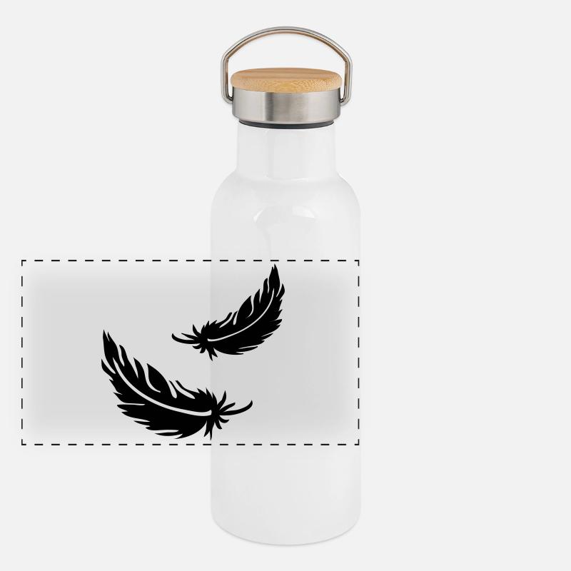 Zwei fliegende Federn Panorama Thermosflasche mit Bambusdeckel