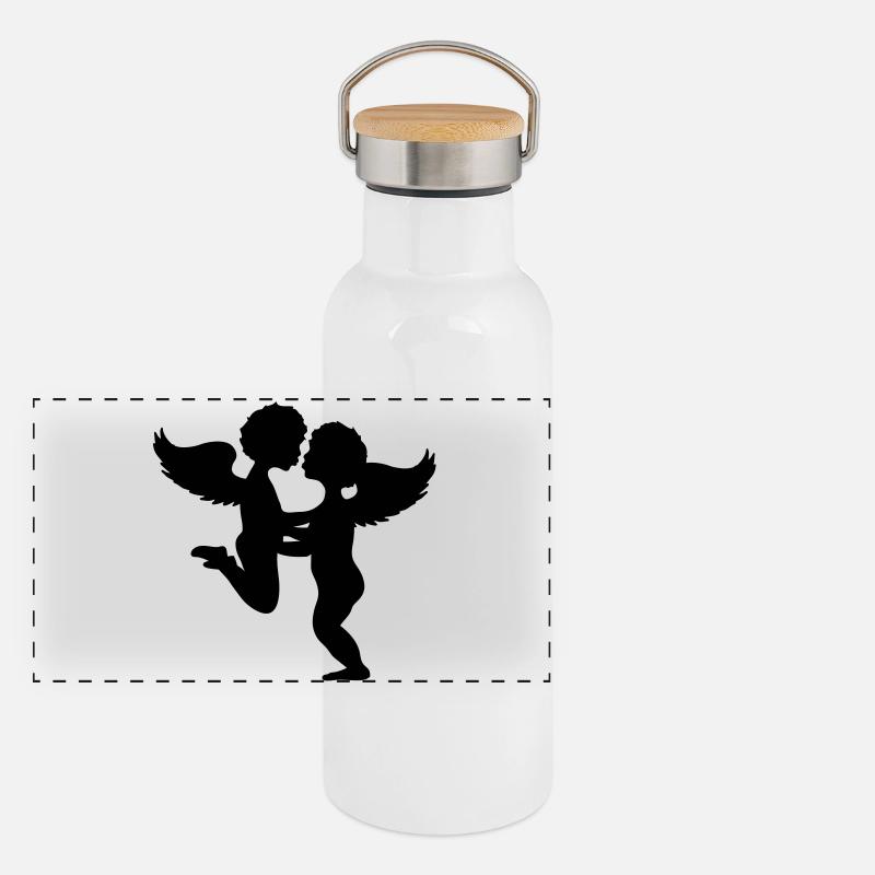 Deux anges baiser Gourde isotherme avec bouchon en bambou