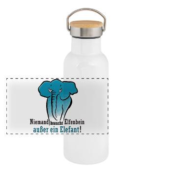 Niemand braucht Elfenbein, außer ein Elefant ! - Panorama Thermosflasche mit Bambusdeckel - Weiß - Vorne