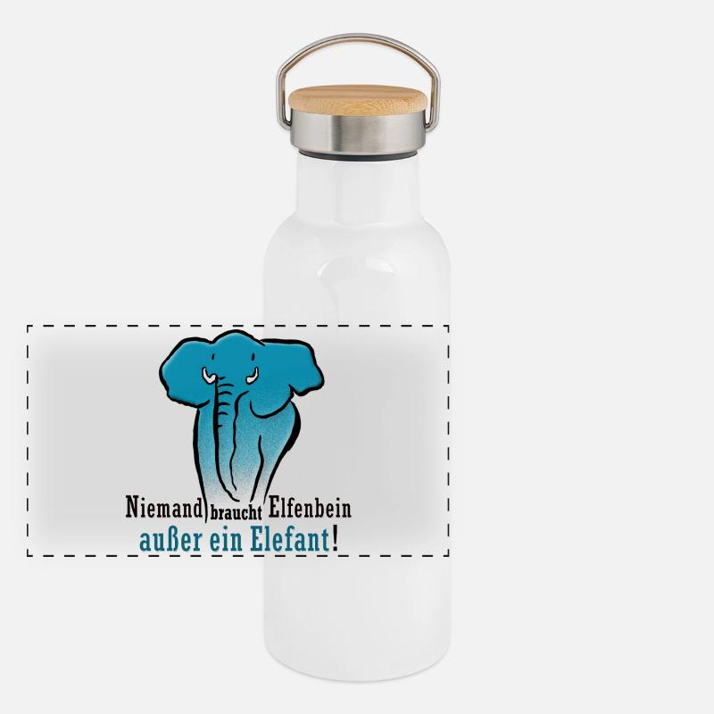 Niemand braucht Elfenbein, außer ein Elefant ! - Panorama Thermosflasche mit Bambusdeckel - Weiß