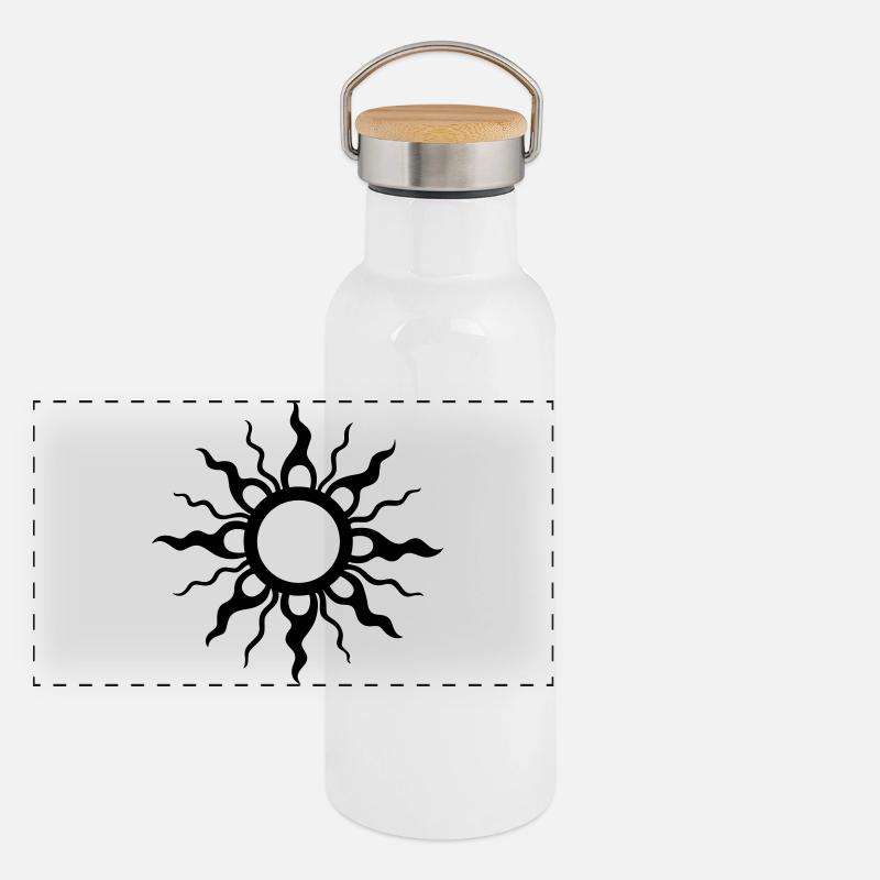 Große Tribal Tattoo Sonne Panorama Thermosflasche mit Bambusdeckel