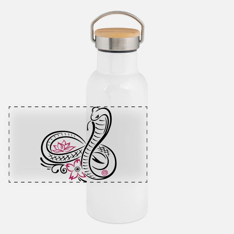 Snake with infinity, lotus and cherry blossom Panoramic Thermal Bottle with Bamboo Lid