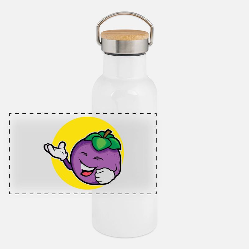 Lustige Pflaume Panorama Thermosflasche mit Bambusdeckel