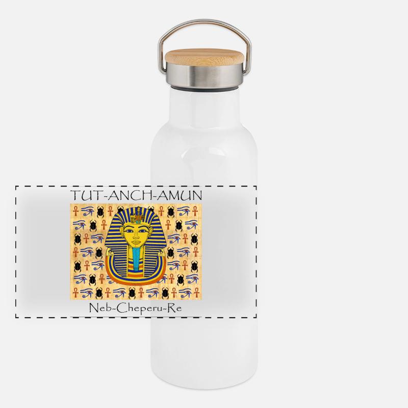 Tutanchamun I Papyrus I Hieroglyphen - Panorama Thermosflasche mit Bambusdeckel - Weiß