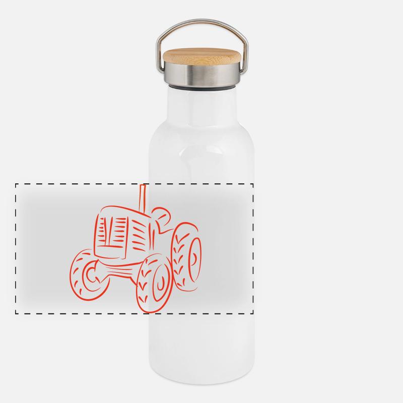 Rustic Tractor Silhouette Design Panoramic Thermal Bottle with Bamboo Lid