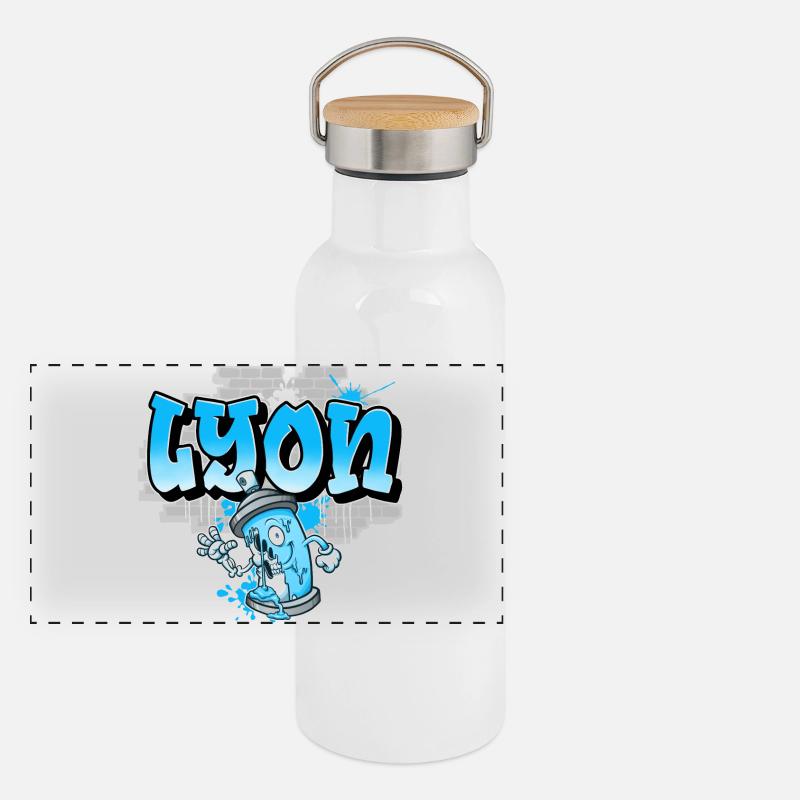 Lyon Graffiti Panorama Thermosflasche mit Bambusdeckel