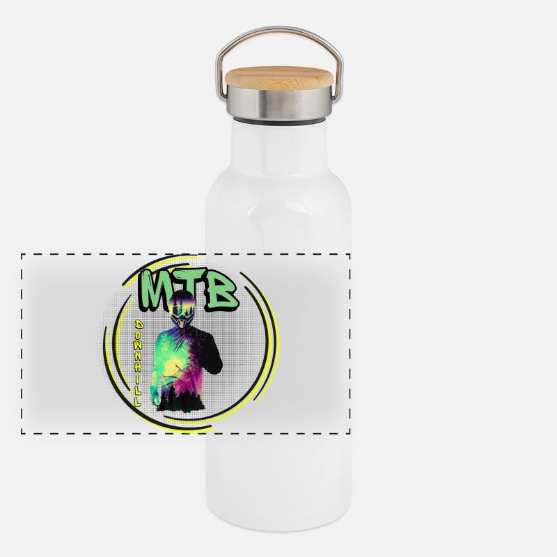 MTB Downhill mit Biker Panorama Thermosflasche mit Bambusdeckel