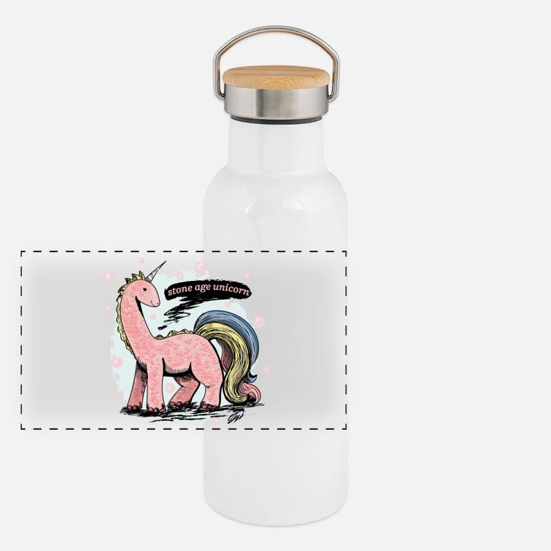Steinzeit Einhorn Panorama Thermosflasche mit Bambusdeckel