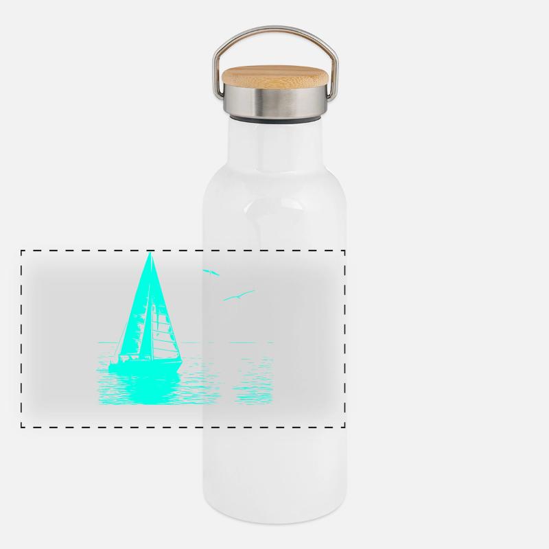 Feierabend Segelboot und 2 Möwen Panorama Thermosflasche mit Bambusdeckel