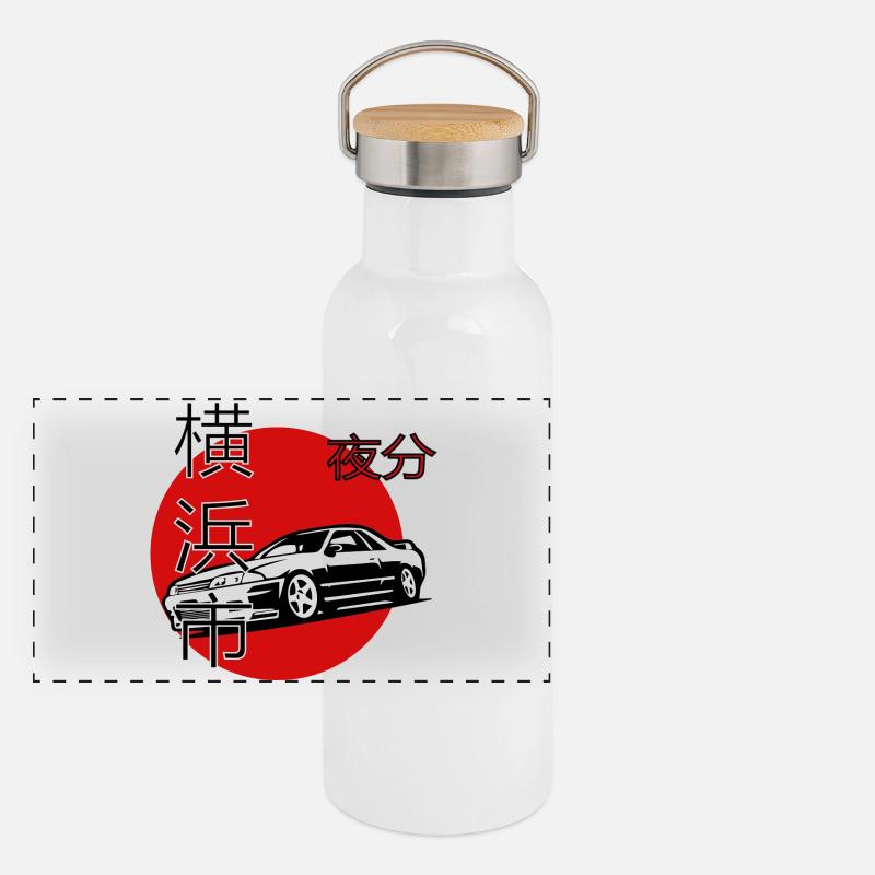 Yokohama Nights, Japanisches Auto Design Panorama Thermosflasche mit Bambusdeckel