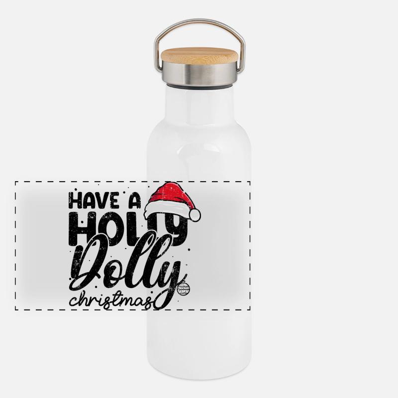 Weihnachtsmann Hut Script Urlaub T-Shirt Panorama Thermosflasche mit Bambusdeckel