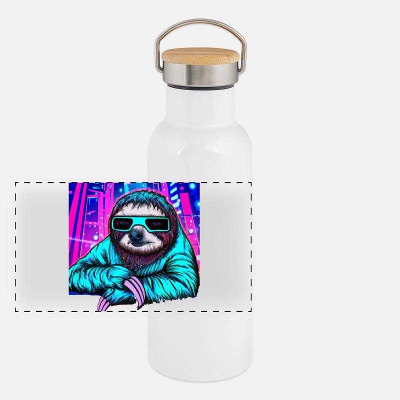 Retrowave Sloth - Ukiyo-e Malerei Panorama Thermosflasche mit Bambusdeckel