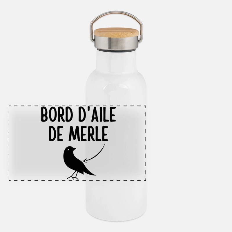 merle, bord d aile de merle Gourde isotherme avec bouchon en bambou