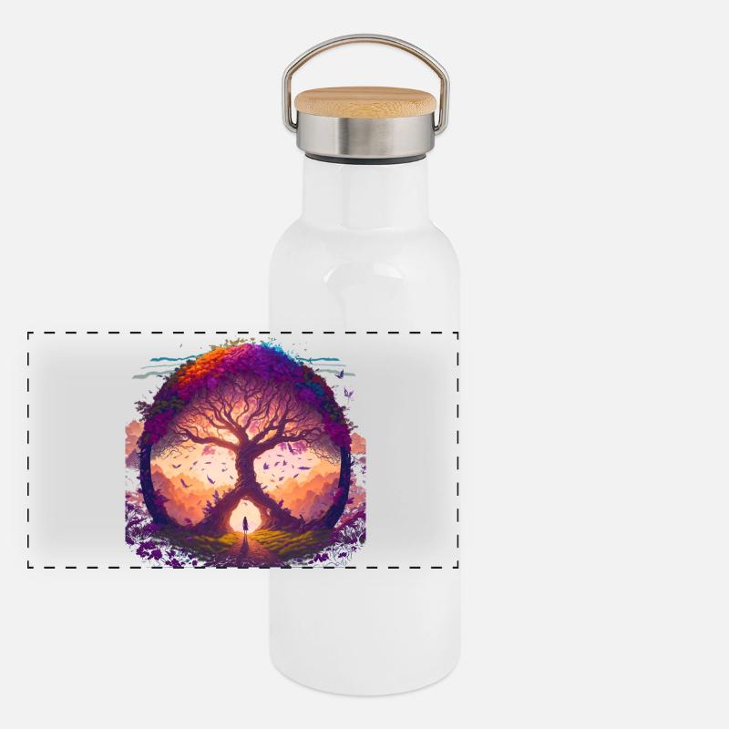 Baum der Träume Panorama Thermosflasche mit Bambusdeckel