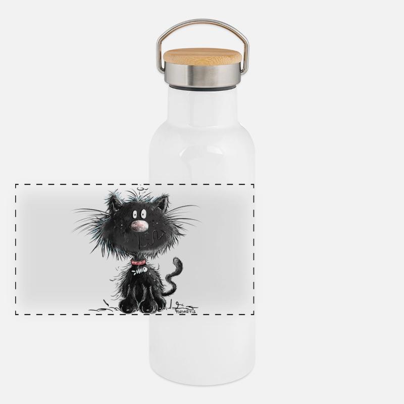 Droll Black Cat Panoramic Thermal Bottle with Bamboo Lid