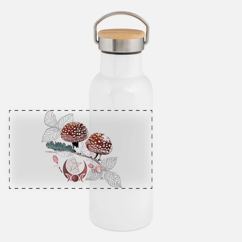 Toadstool Wicca Symbol Natural Magic Autumn Panoramic Thermal Bottle with Bamboo Lid