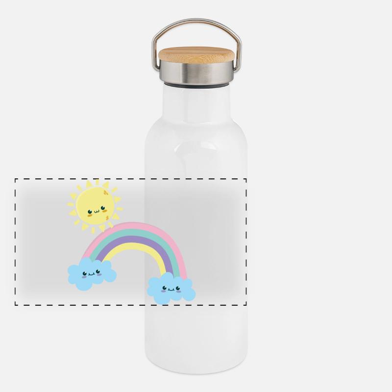 Ensoleillé Arc-en-ciel Paysage Nuageux Mignon Gourde isotherme avec bouchon en bambou