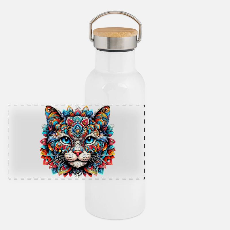 Cat decorated with Mandalas Panoramic Thermal Bottle with Bamboo Lid