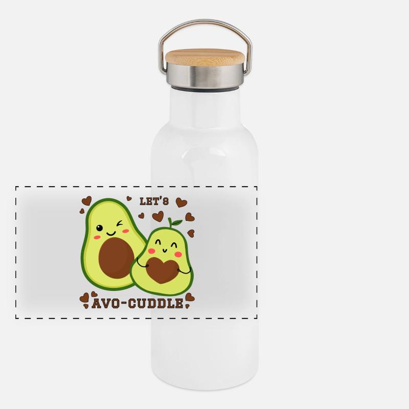 Lets Avo-Cuddle Avocado Snuggle Kawaii Cartoon Panoramic Thermal Bottle with Bamboo Lid