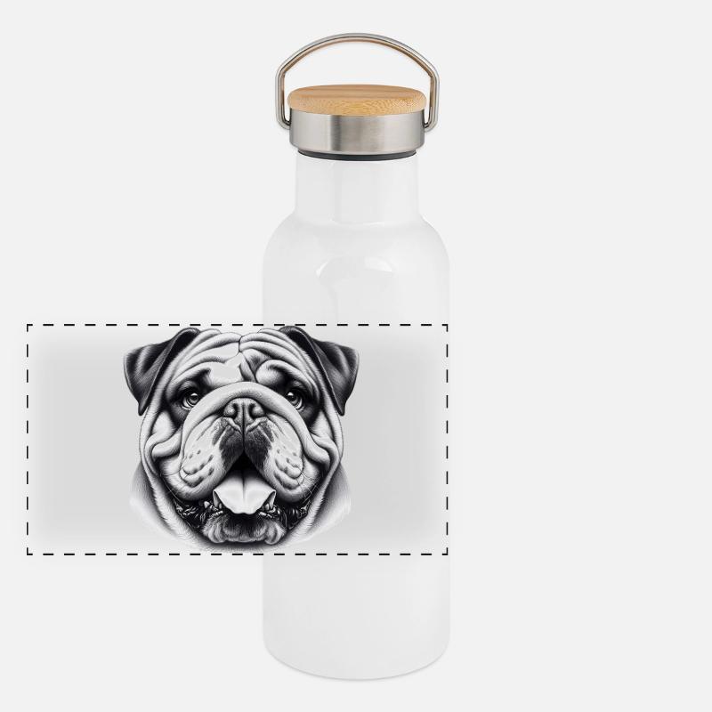Bouledogue anglais Chien Gourde isotherme avec bouchon en bambou