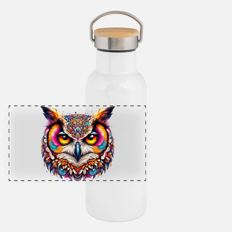 Eule Panorama Thermosflasche mit Bambusdeckel